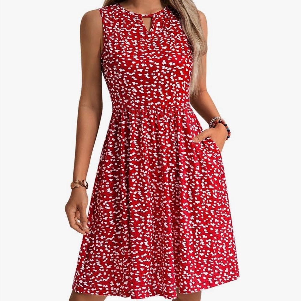 Elegant Red Patterned Midi Dress